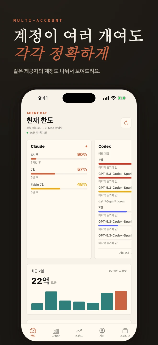 여러 계정의 AI 한도 화면