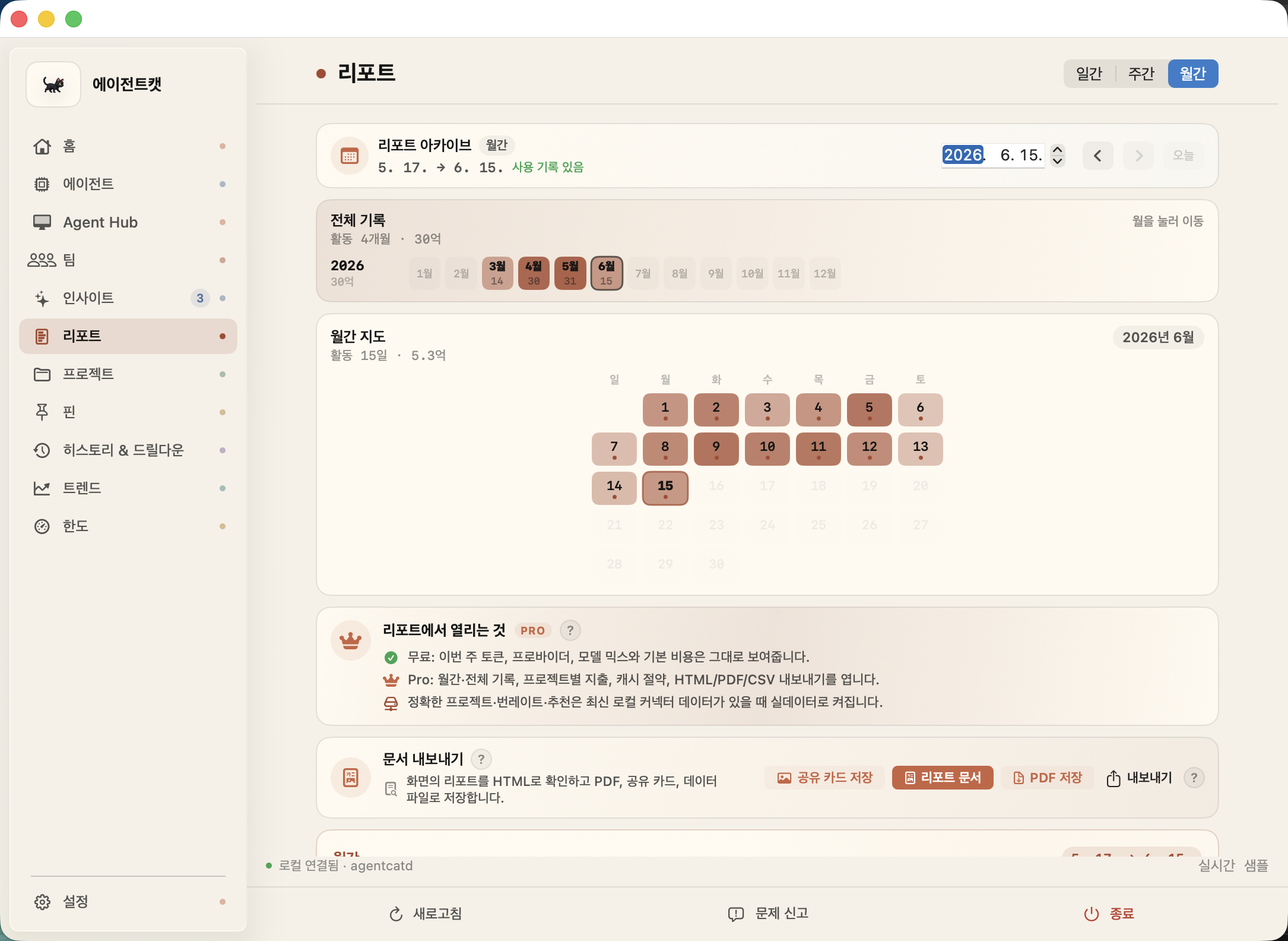 Agent Cat Pro 리포트 예시 화면
